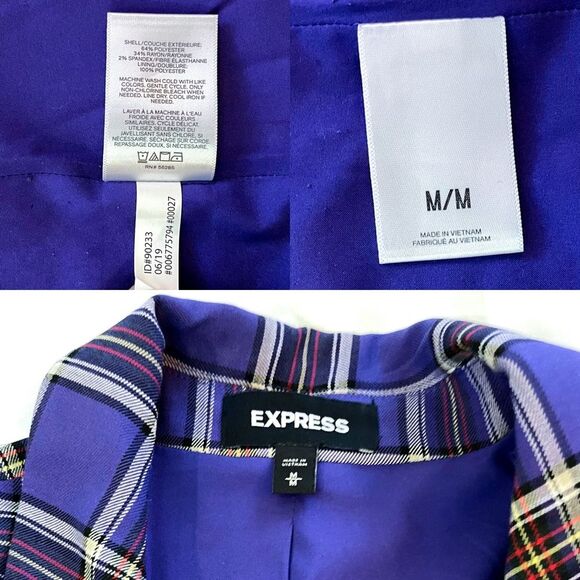 Express Oversized Open Blazer | Purple Plaid Size M, 3/4 Sleeve - Picture 8 of 8